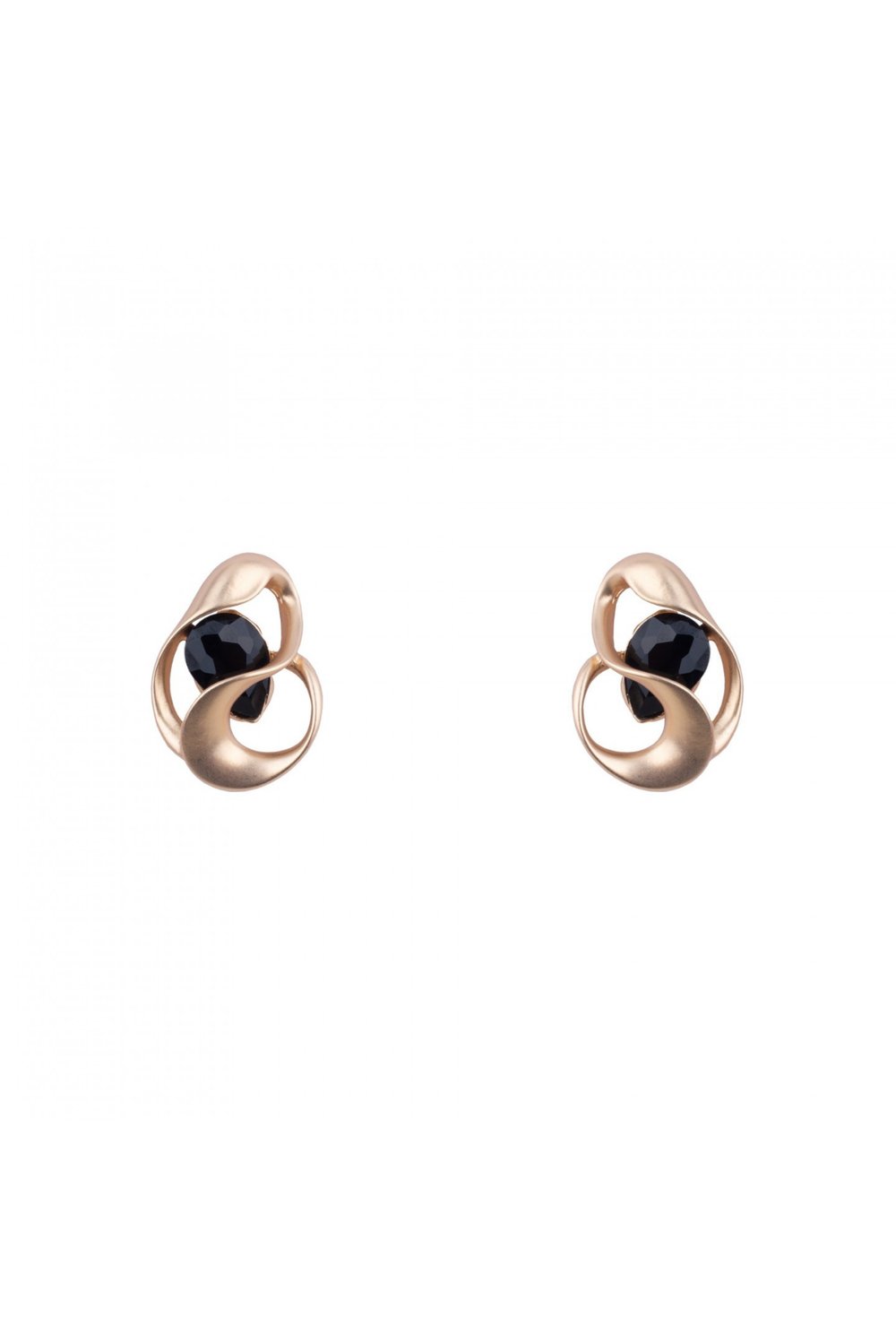 Altın Renk Siyah Kristal Taşlı Küpe | Altın JS12842