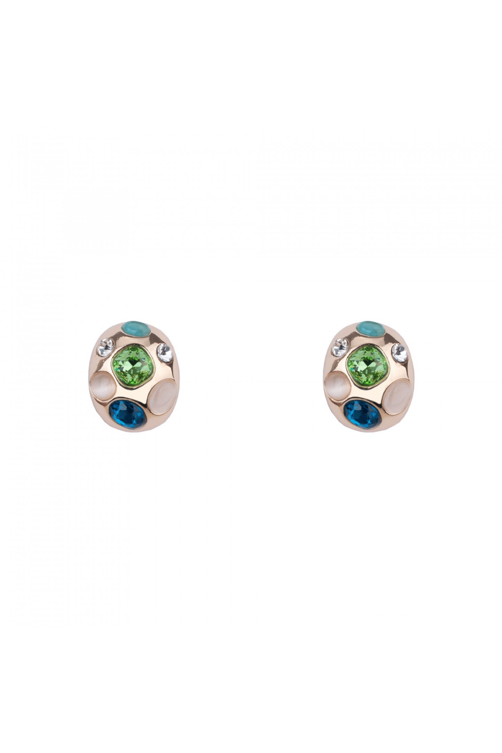 Altın Renkli Kristal Taşlı Oval Küpe | Altın JS12849