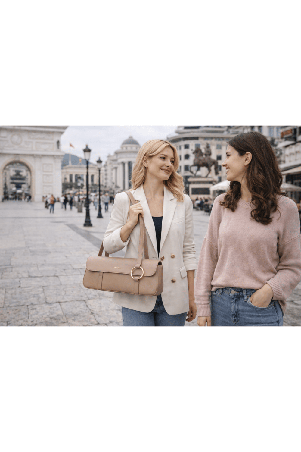 Bej Gold Halka Detaylı Kadın Omuz Çantası | Bej T8314