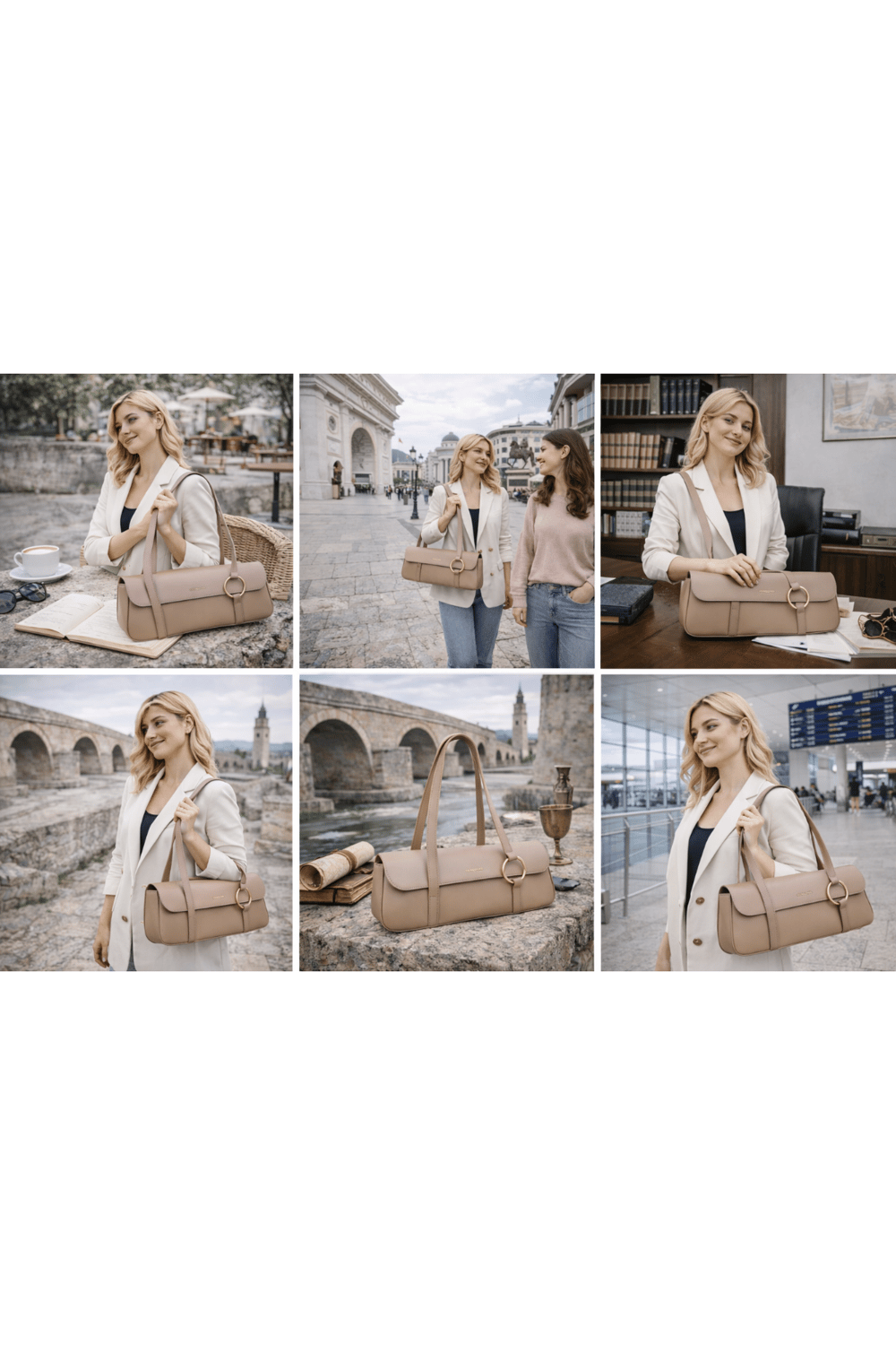 Bej Gold Halka Detaylı Kadın Omuz Çantası | Bej T8314