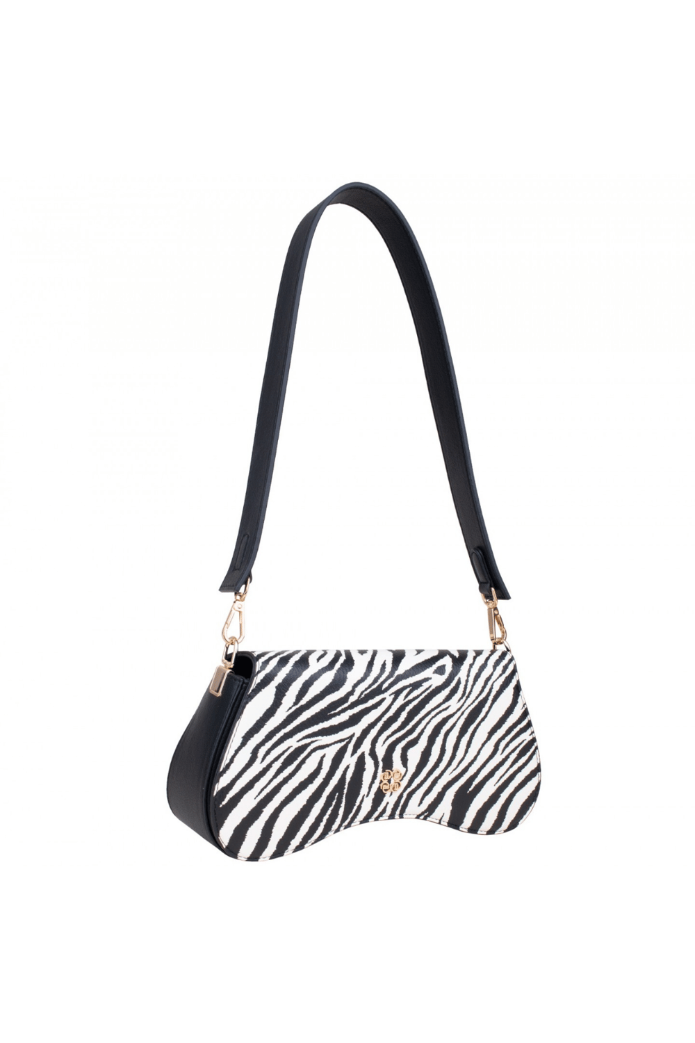 Beyaz Altın Tokalı Zebra Desenli Kadın Omuz Çantası | Beyaz MT1606 