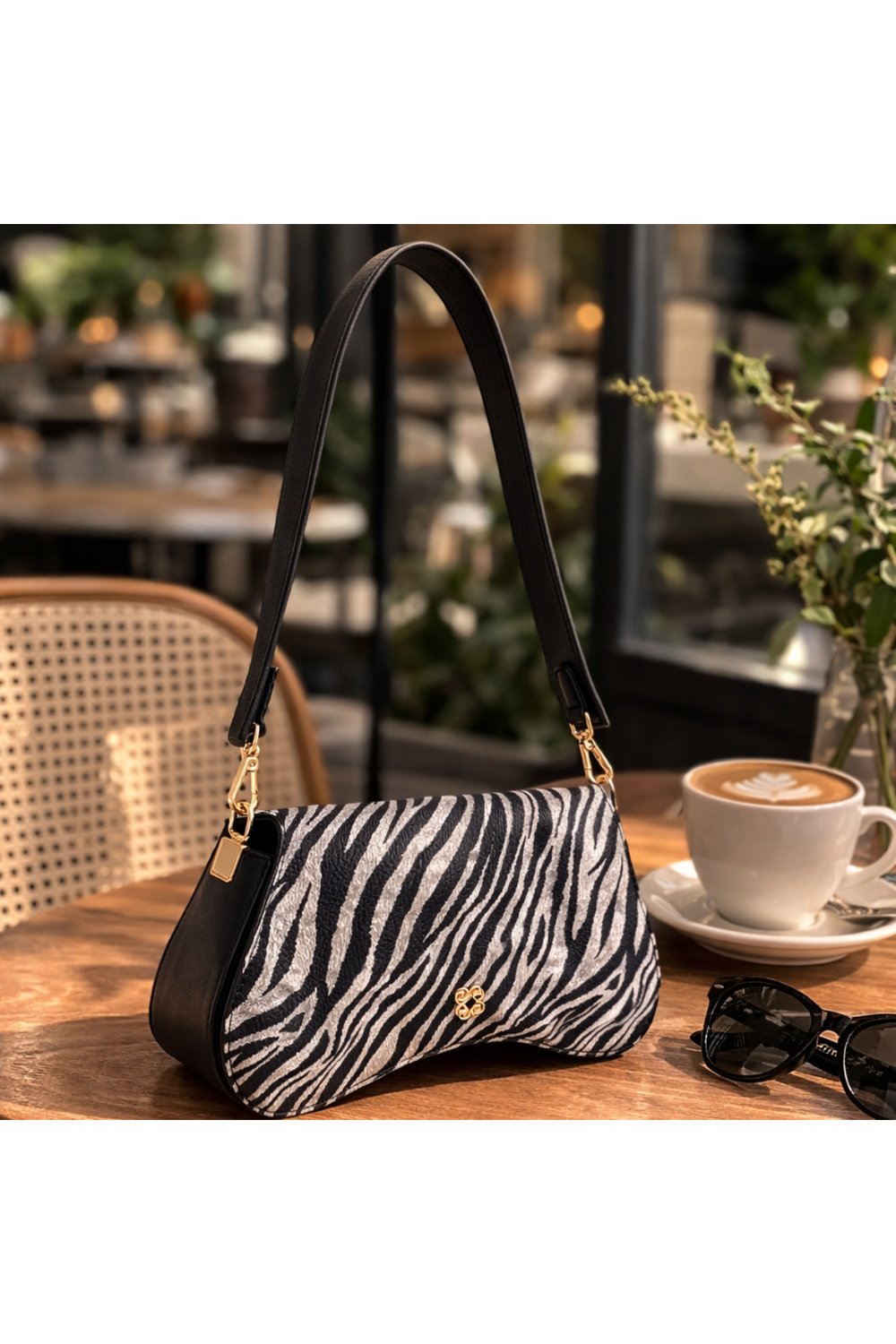 Gri Altın Tokalı Zebra Desenli Kadın Omuz Çantası | Gri MT1606 