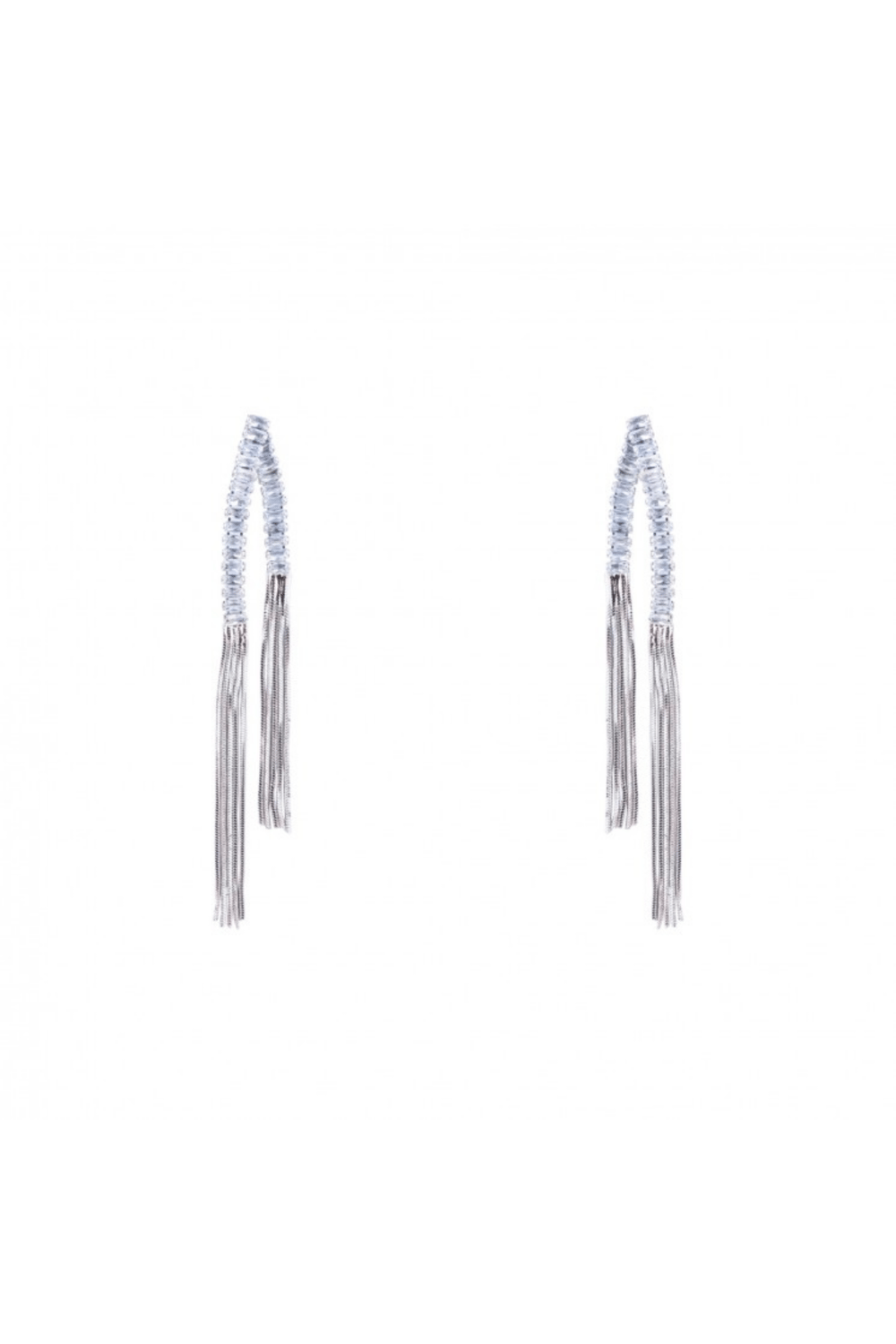 Işıltılı Gümüş Kristal Taşlı Modern Zincir Sallantılı Küpe| Gümüş JS12355