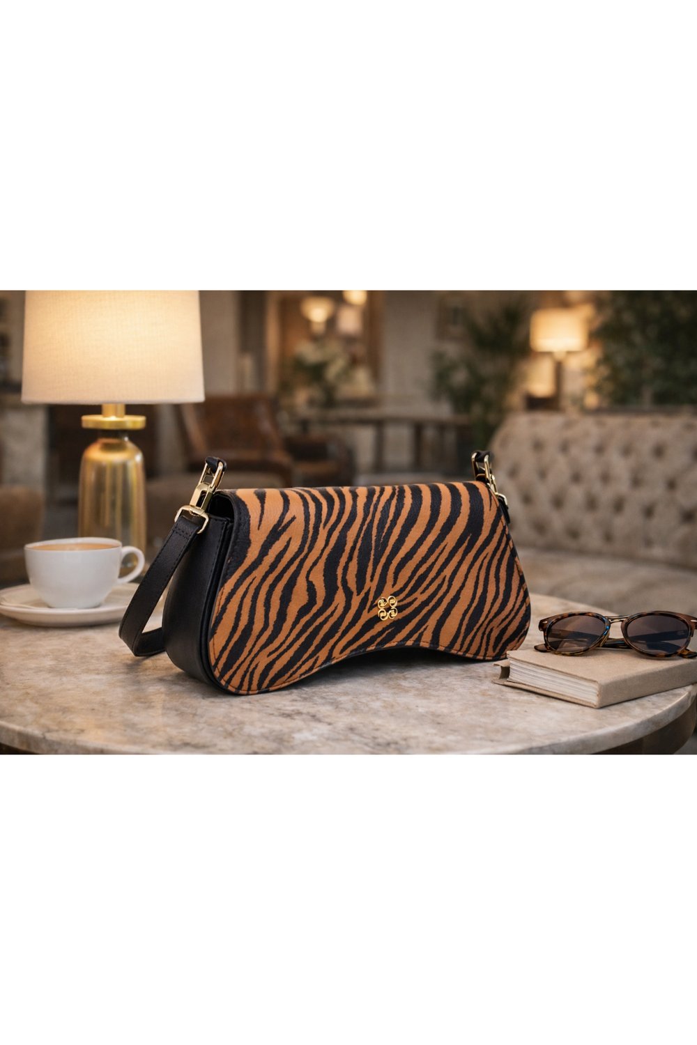 Kahverengi Altın Tokalı Zebra Desenli Kadın Omuz Çantası | Kahverengi MT1606 