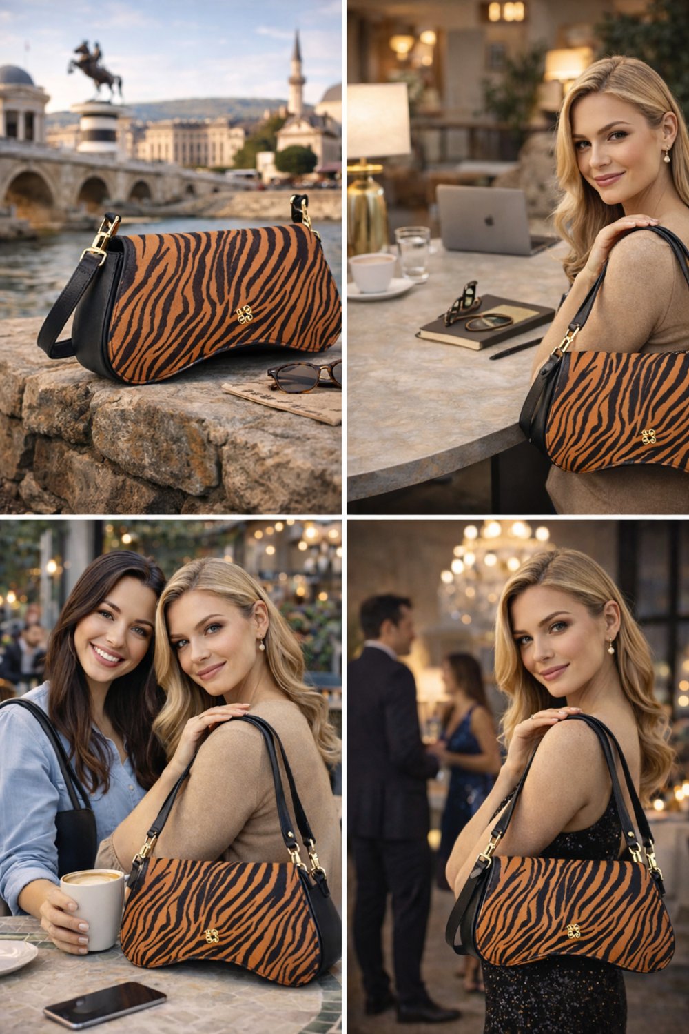 Kahverengi Altın Tokalı Zebra Desenli Kadın Omuz Çantası | Kahverengi MT1606 