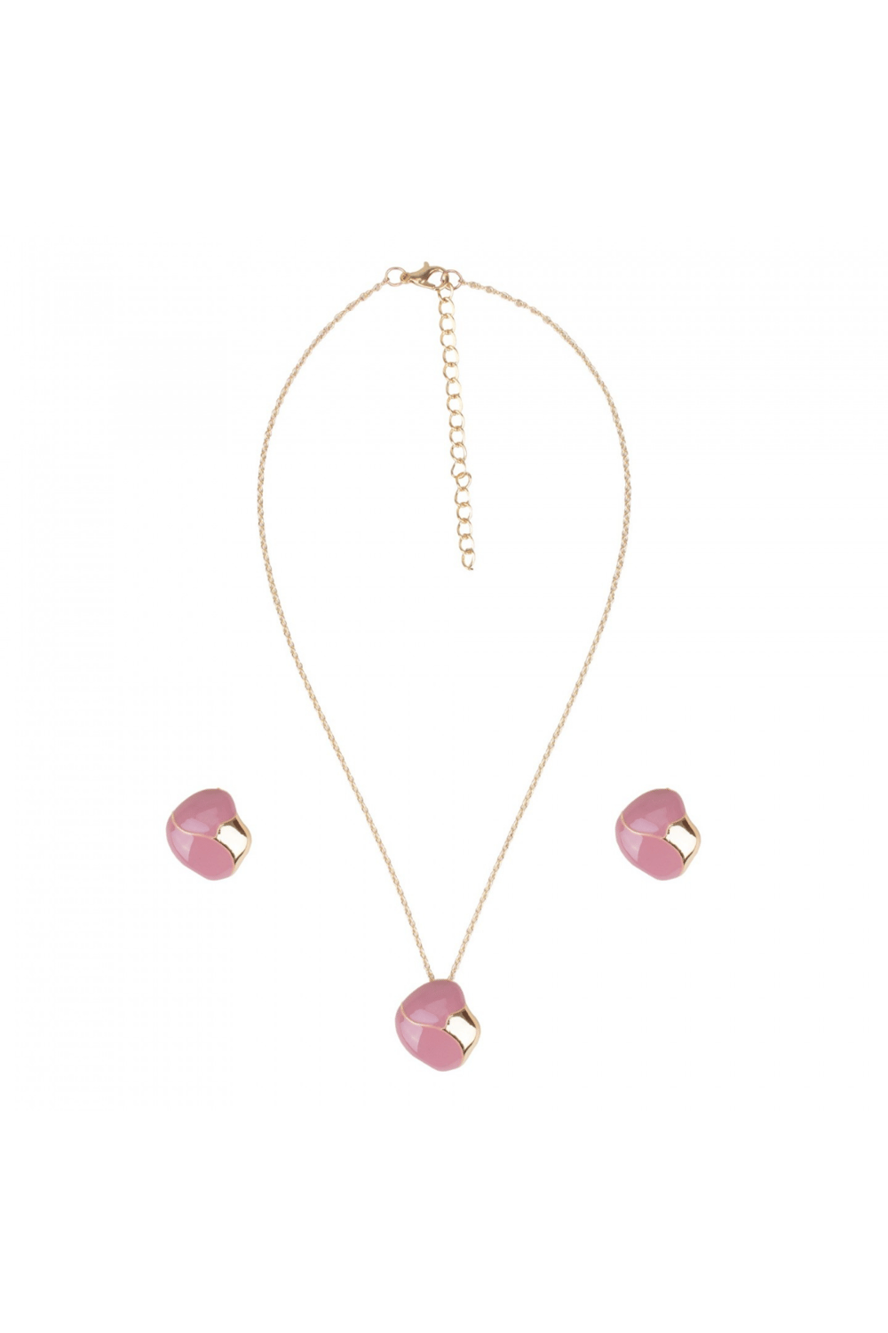 Pembe geometrik taş detaylı kolye & küpe seti | Pembe JS13043 