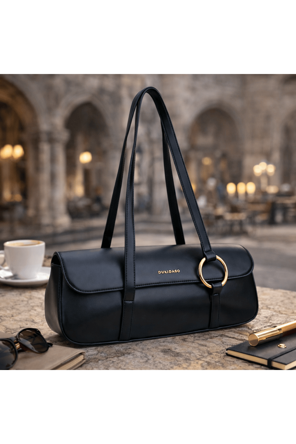 Siyah Gold Halka Detaylı Kadın Omuz Çantası | Siyah T8314