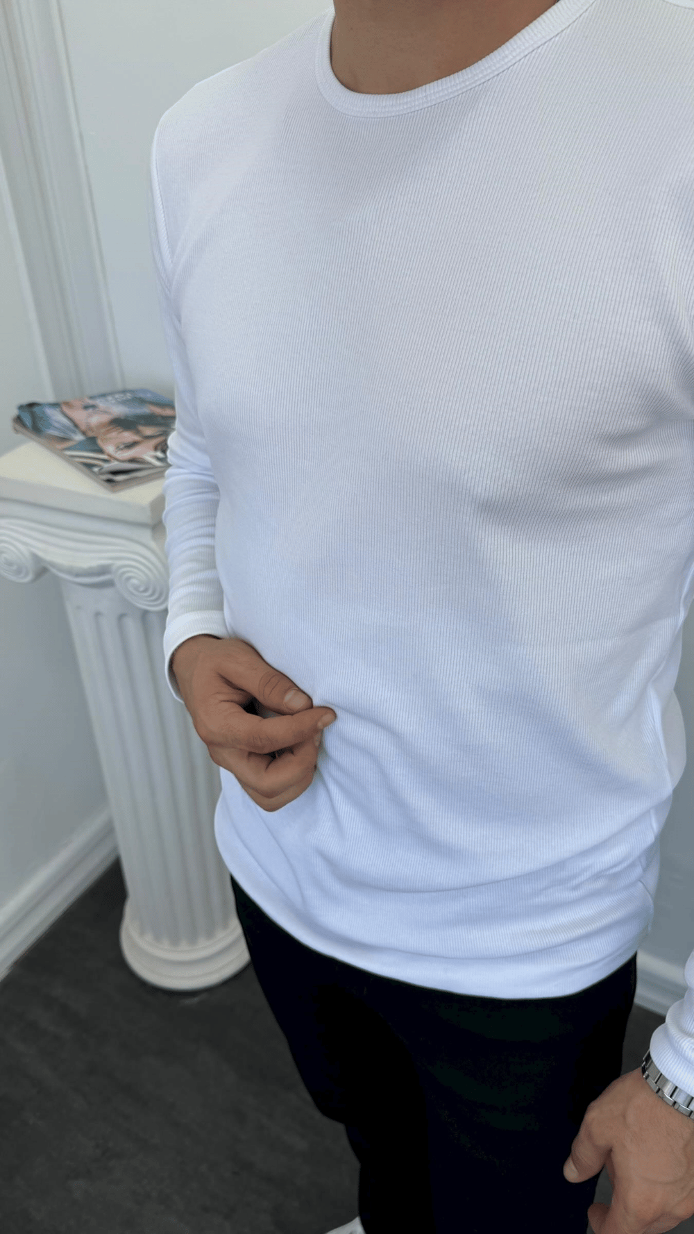 Fitilli Basic Sweatshirt Beyaz