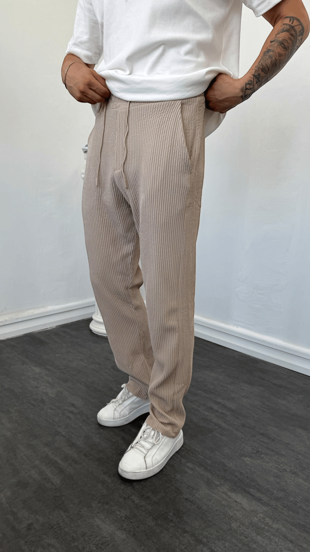 MR Kalın Fitilli Baggy Pantolon Krem
