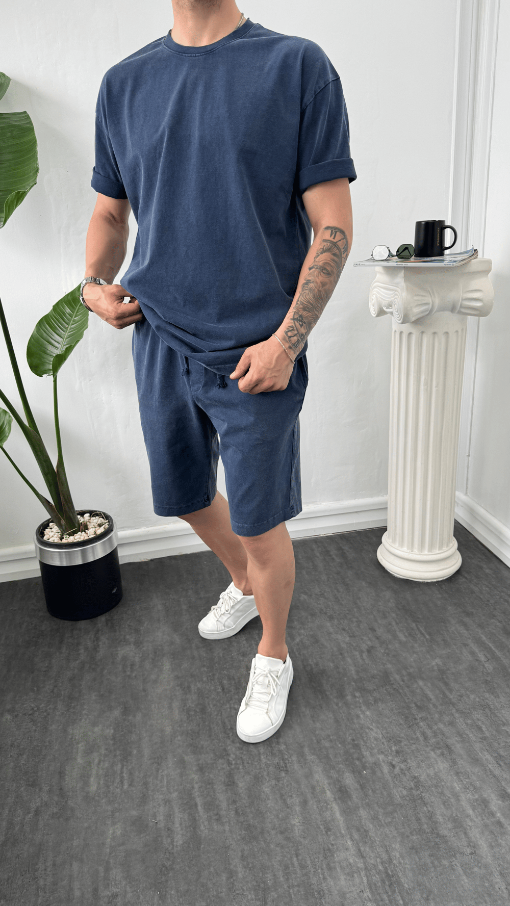 MR Luxury Yıkamalı Şortlu Takım Mavi