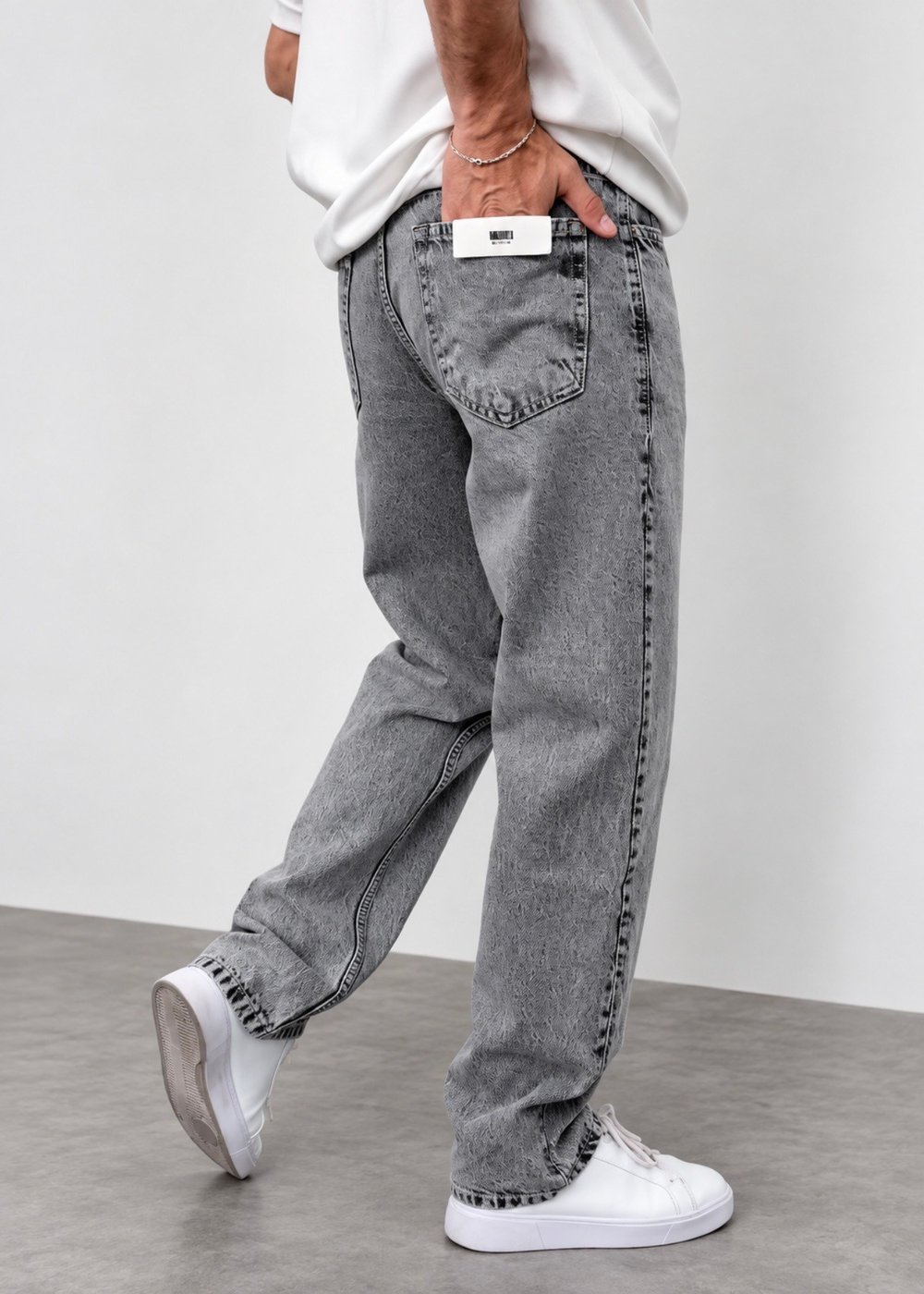 Gri Yıkamalı Premium Baggy Kalıp Jeans