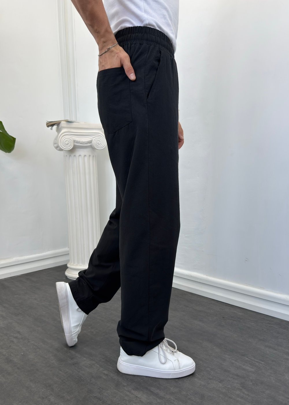 Monocco Yıkamalı Keten Baggy Siyah