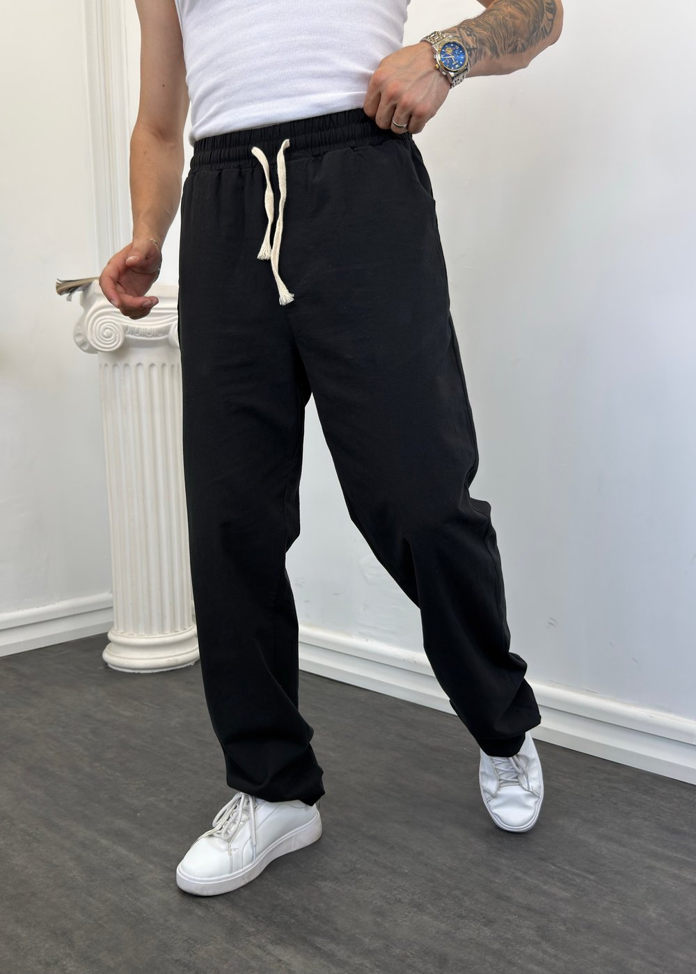 Monocco Yıkamalı Keten Baggy Siyah