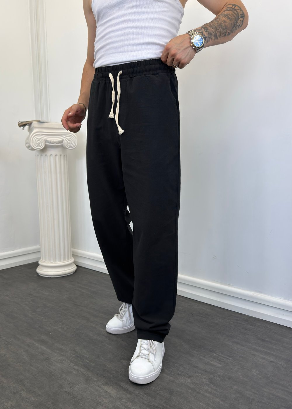 Monocco Yıkamalı Keten Baggy Siyah