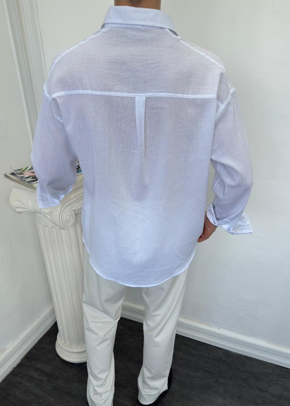 Oversize Krinkıl Keten Gömlek Beyaz