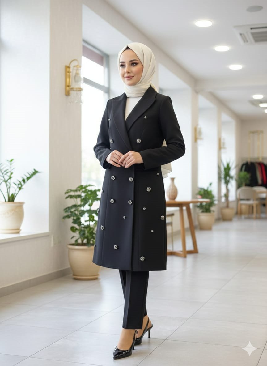 Uzun Blazer Ceketli Takım 