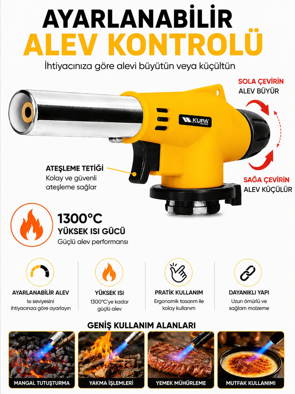 1300 Dereceye Kadar Yüksek Isı Veren Ayarlanabilir Alev Kontrollü Pürmüz Başlığı - Kamp Çakmağı KampAVM