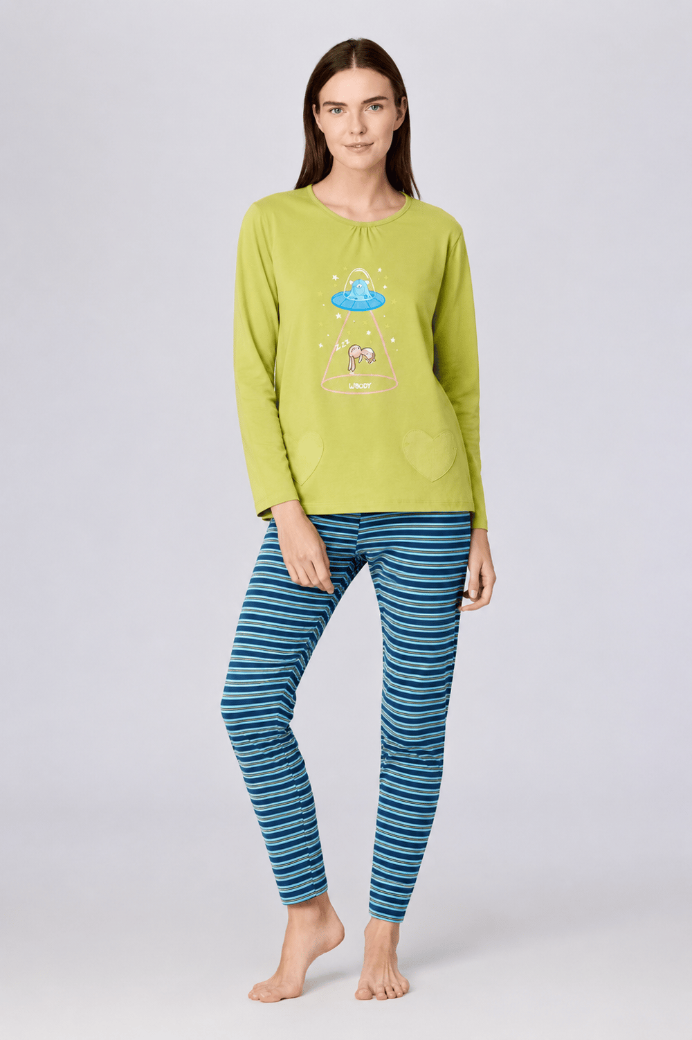 Baskı Detaylı Limon Yeşili Kadın Pijama