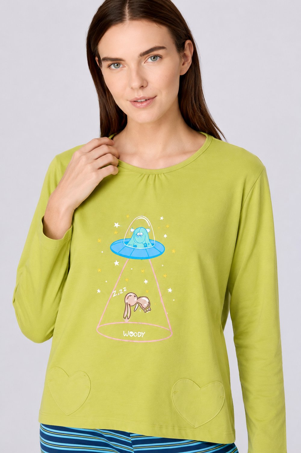 Baskı Detaylı Limon Yeşili Kadın Pijama