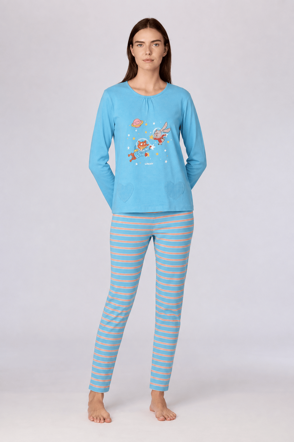 Baskı Detaylı Mavi Kadın Pijama
