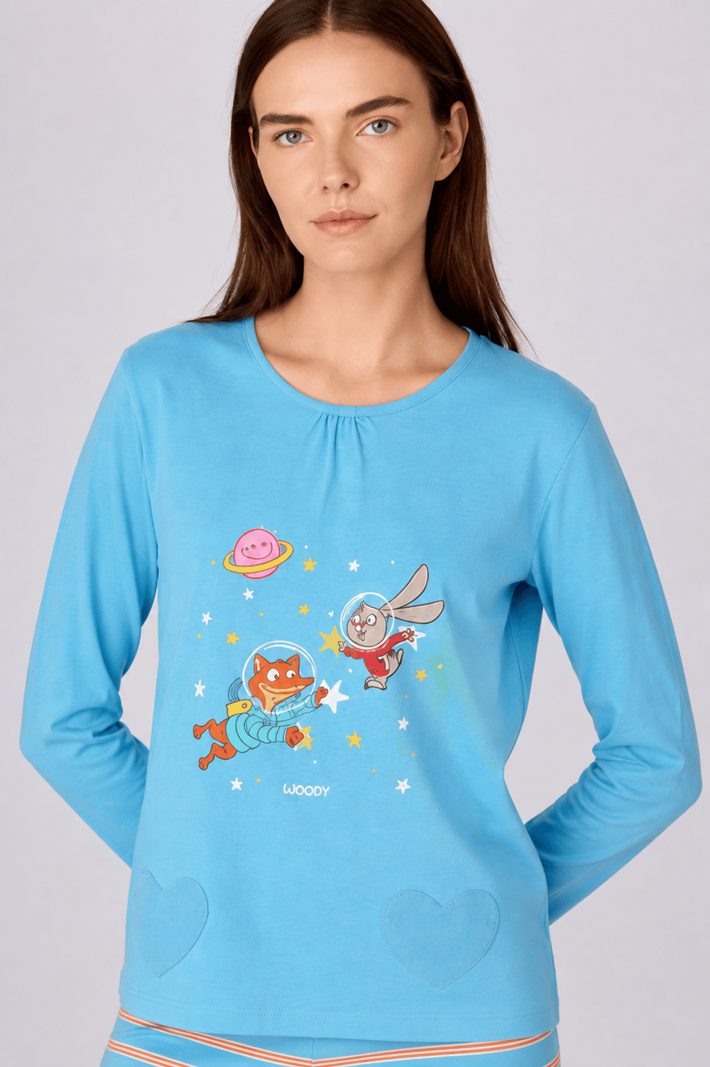 Baskı Detaylı Mavi Kadın Pijama