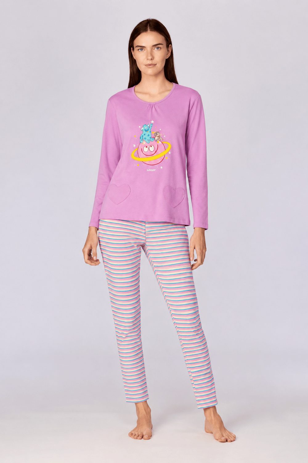 Baskı Detaylı Pembe Kadın Pijama