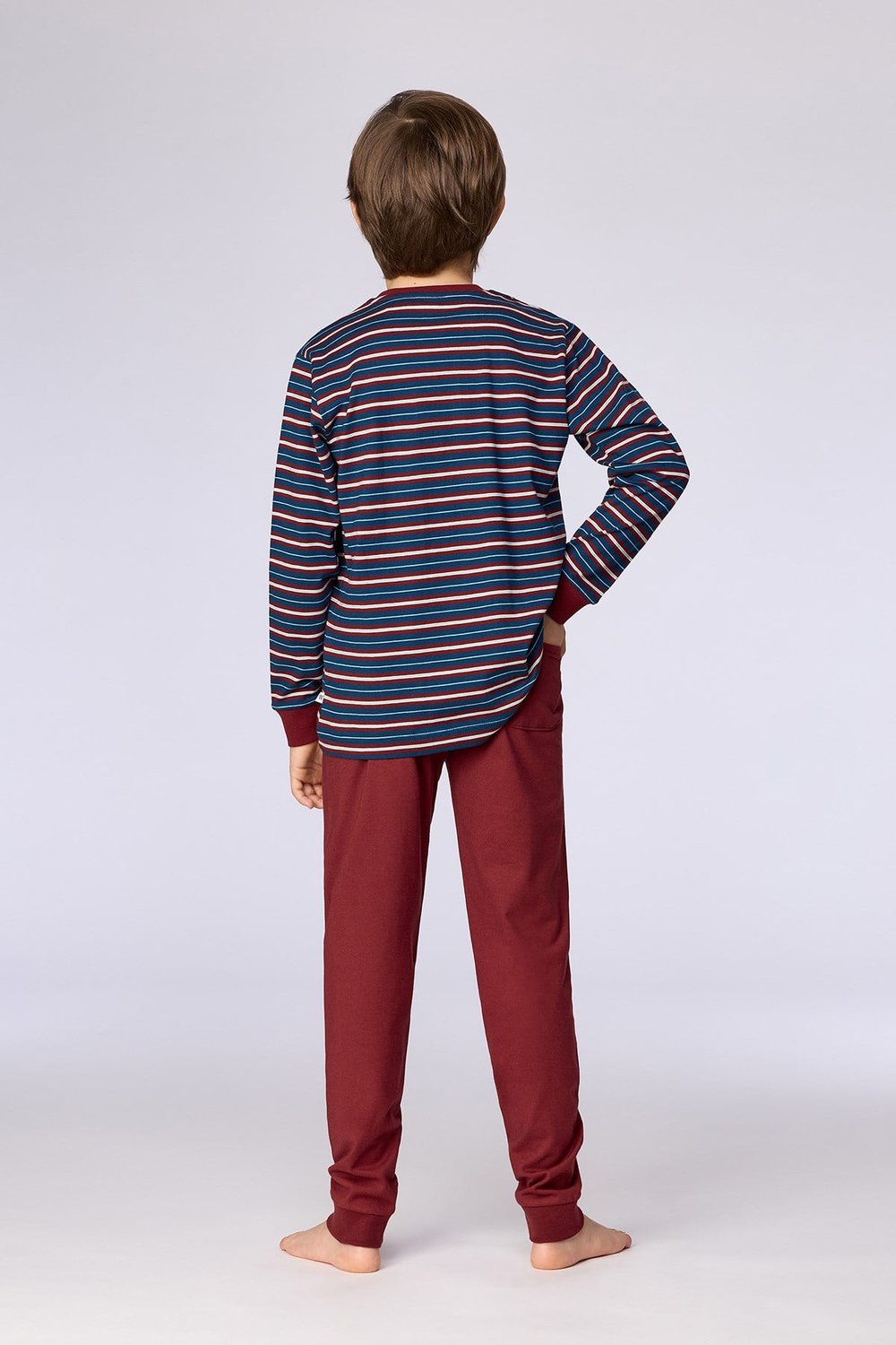 Bordo Çizgili Baskılı Erkek Çocuk Pijama