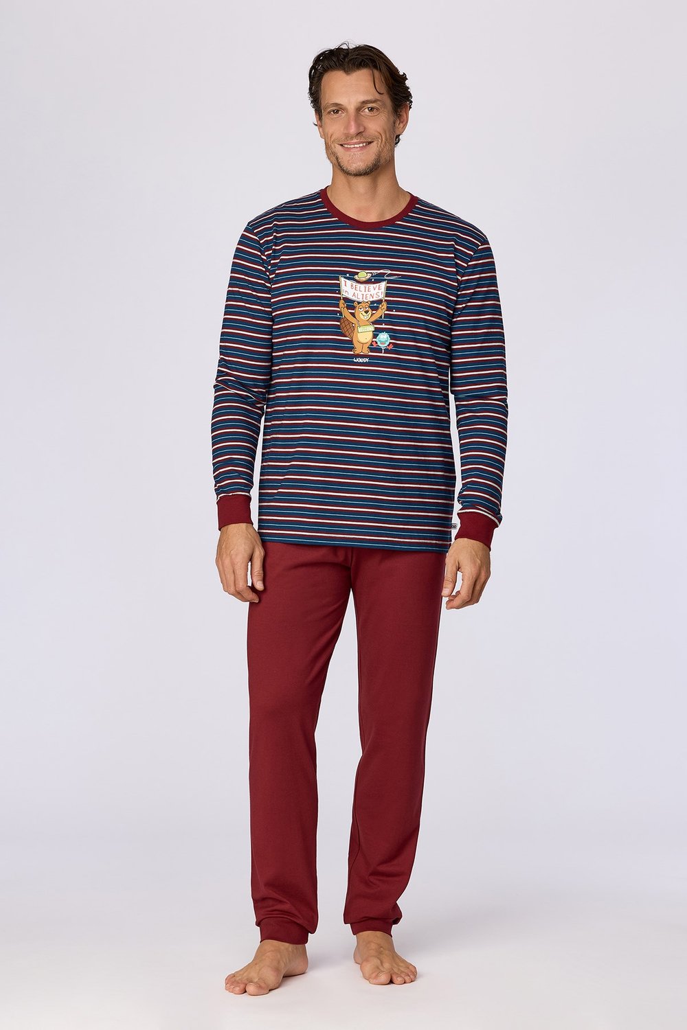 Bordo Çizgili Baskılı Erkek Pijama