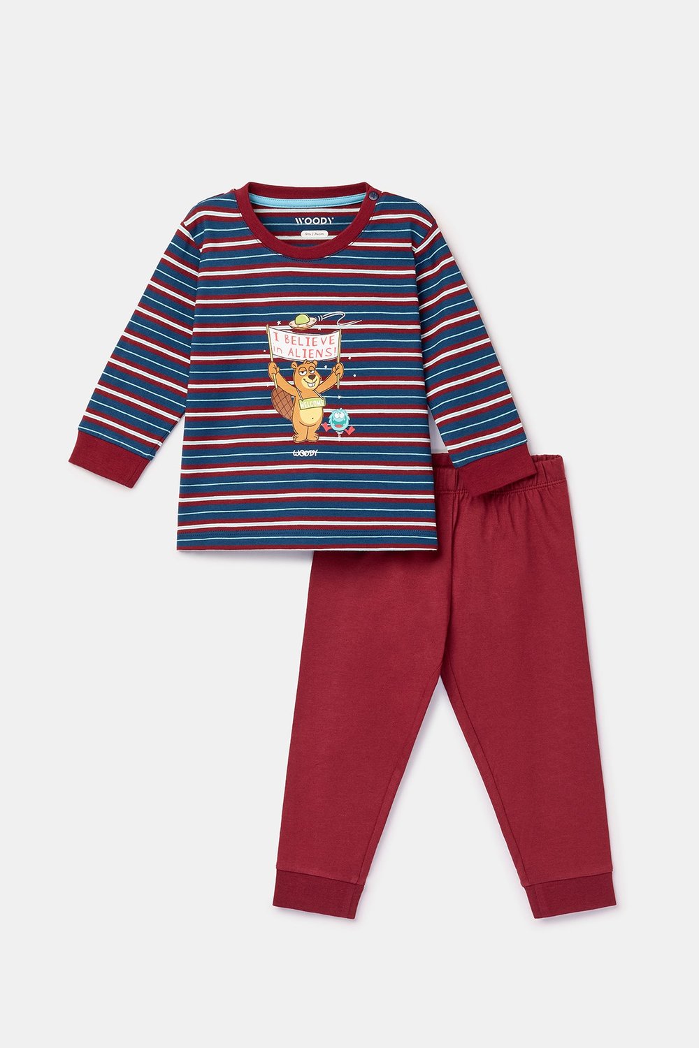 Bordo Çizgili Pamuklu Erkek Bebek Pijama