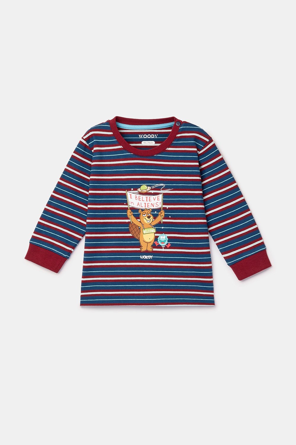 Bordo Çizgili Pamuklu Erkek Bebek Pijama