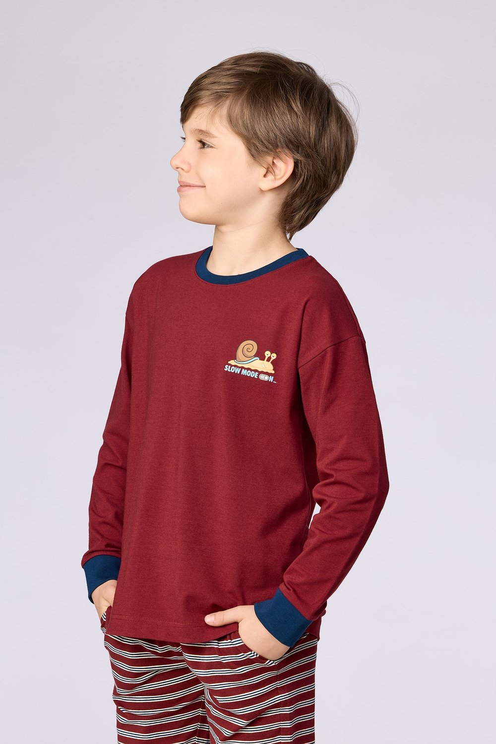 Bordo Uzun Kollu Pamuklu Erkek Çocuk Pijama