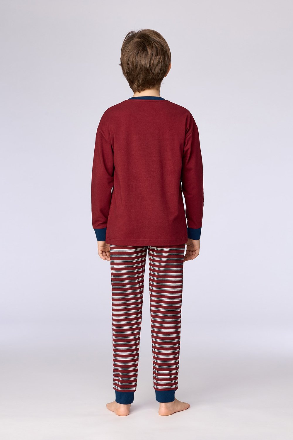 Bordo Uzun Kollu Pamuklu Erkek Çocuk Pijama
