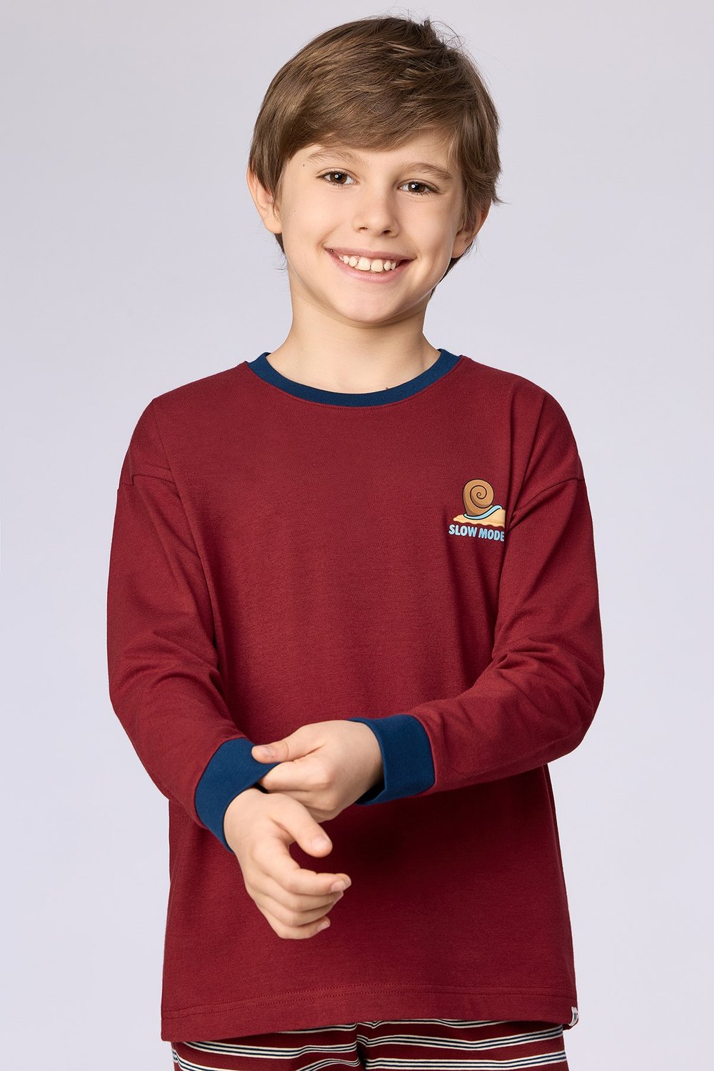 Bordo Uzun Kollu Pamuklu Erkek Çocuk Pijama