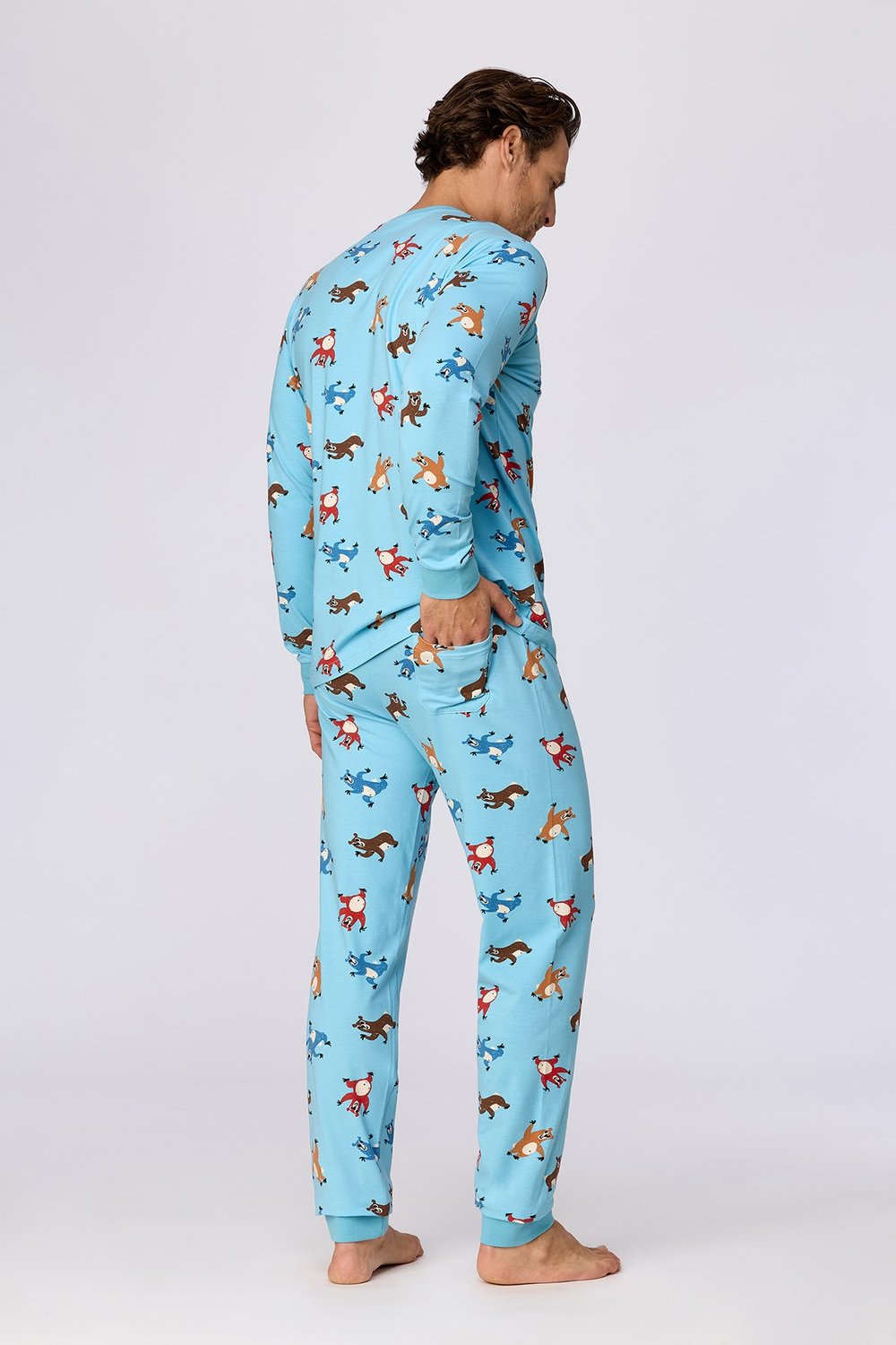 Hayvan Baskılı Mavi Erkek Pijama