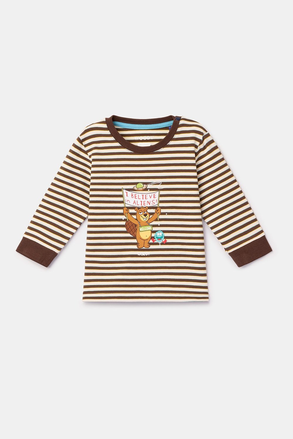 Kahverengi Çizgili Uzay Baskılı Erkek Bebek Pijama