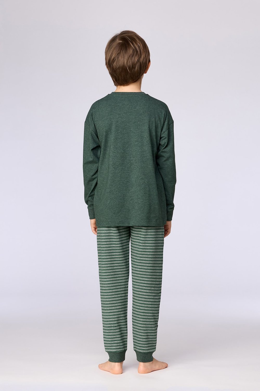 Koyu Yeşil Uzun Kollu Pamuklu Erkek Çocuk Pijama