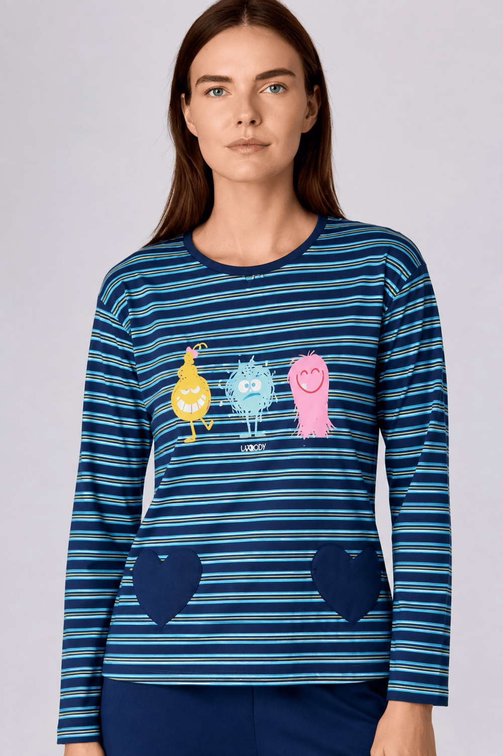 Lacivert Çizgili Kadın Pijama