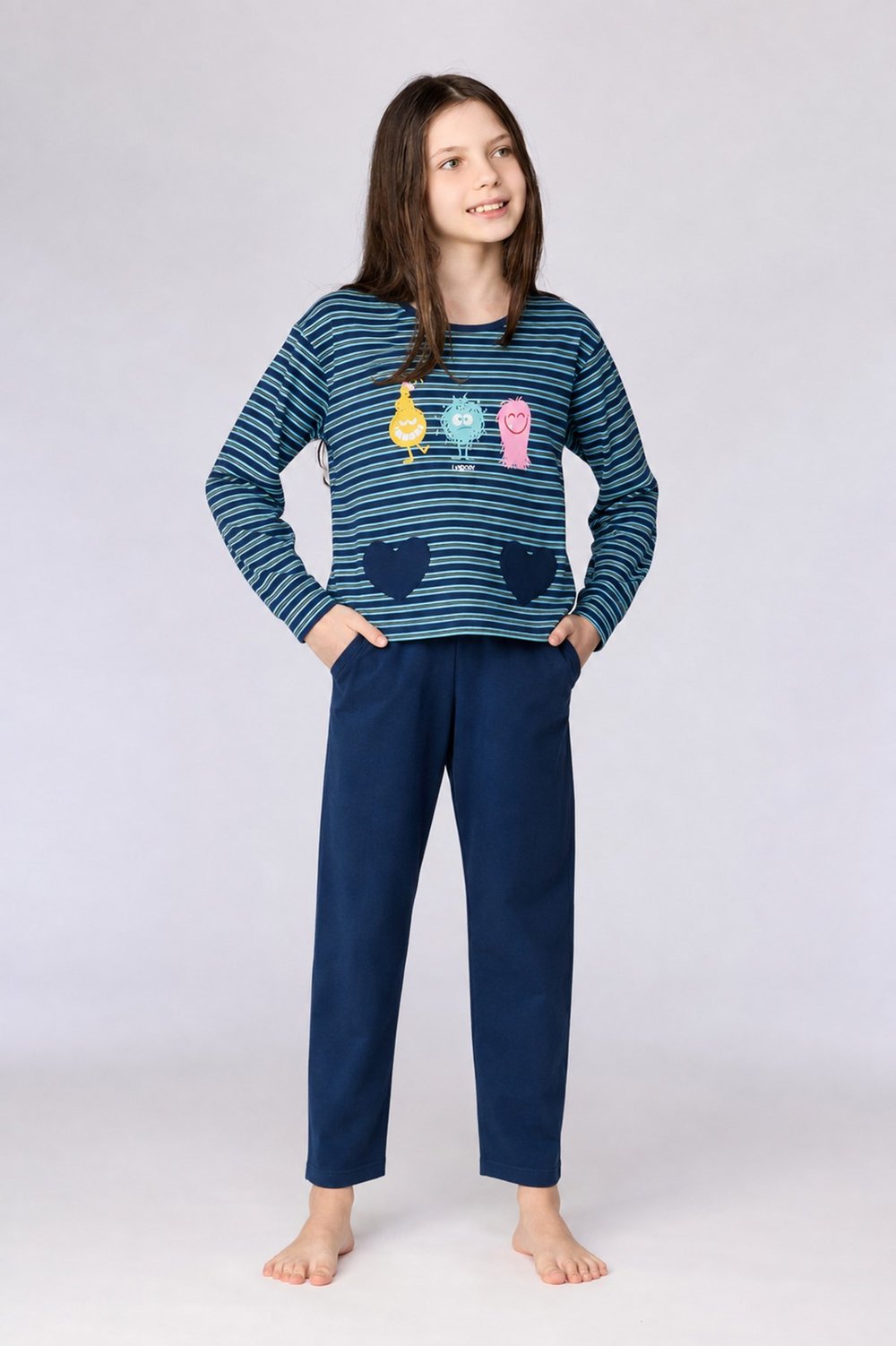 Lacivert Çizgili Kız Çocuk Pijama