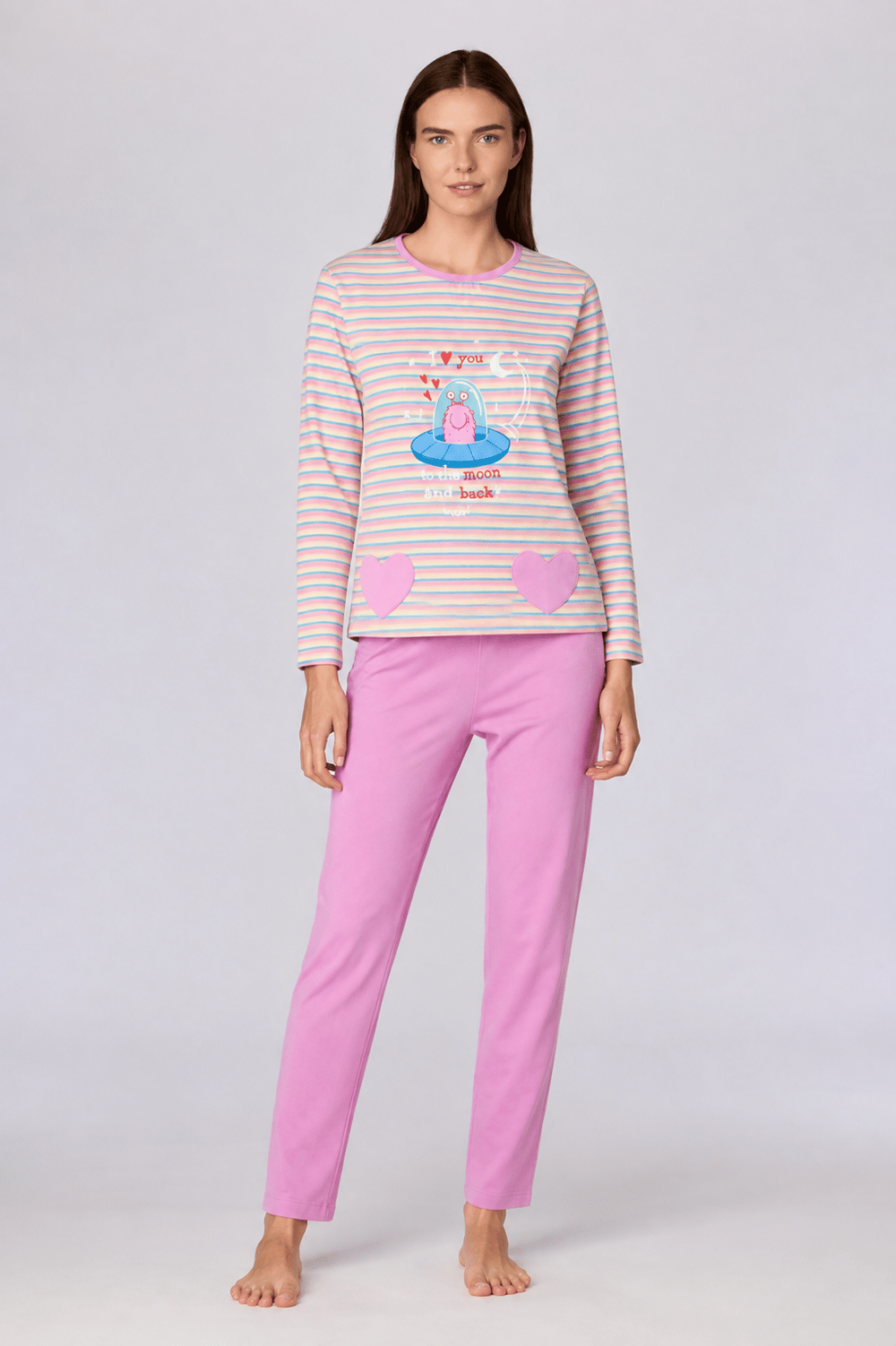 Pembe Çizgili Kadın Pijama