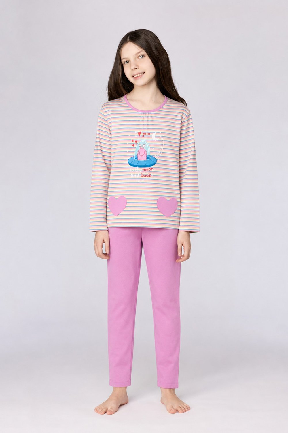 Pembe Çizgili Kız Çocuk Pijama