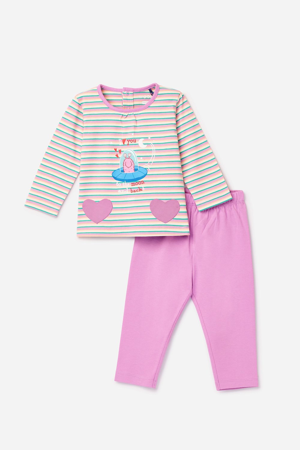 Pembe Çizgili Pamuklu Kız Bebek Pijama