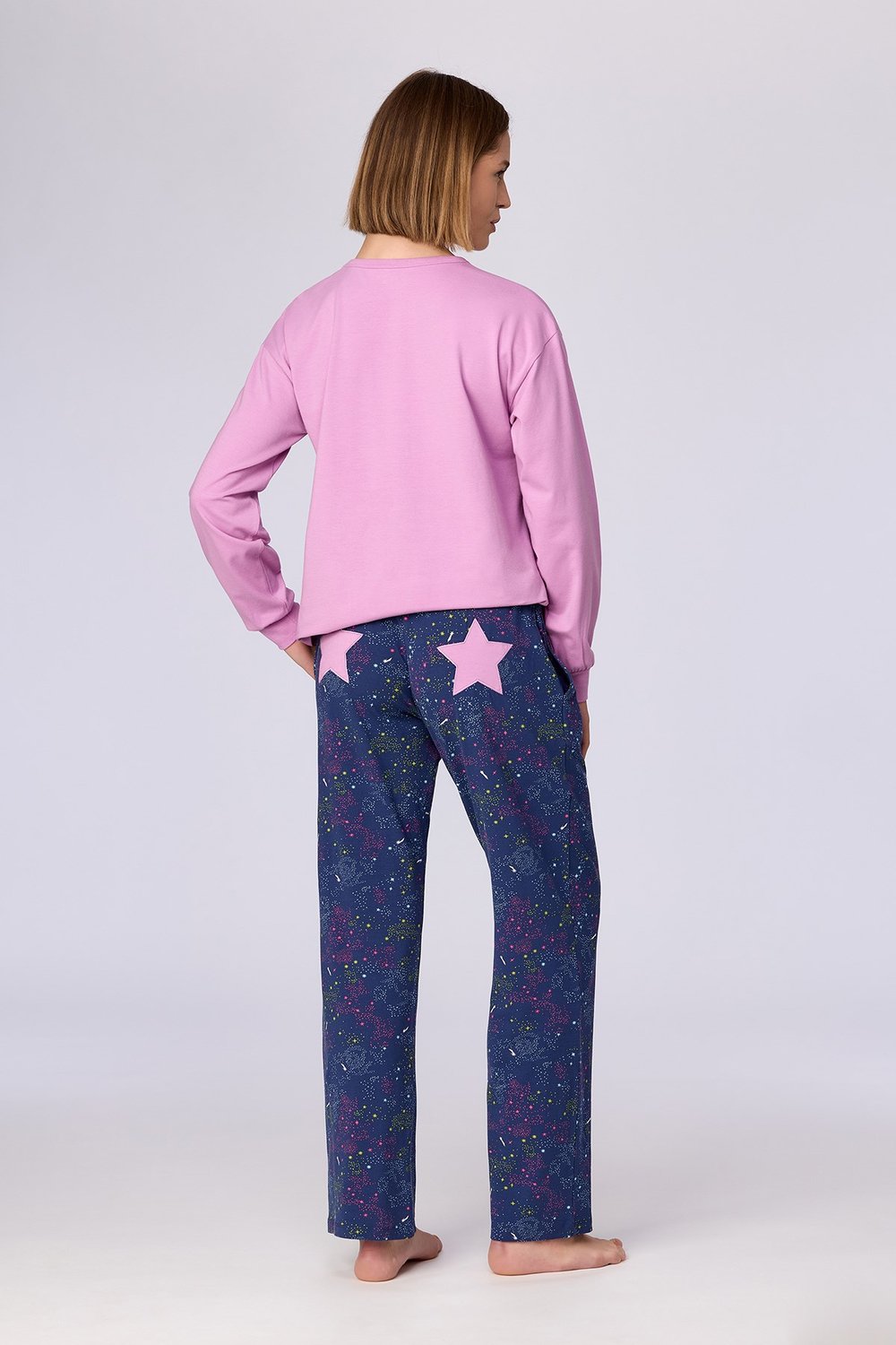 Pembe Uzun Kollu Pamuklu Kadın Pijama