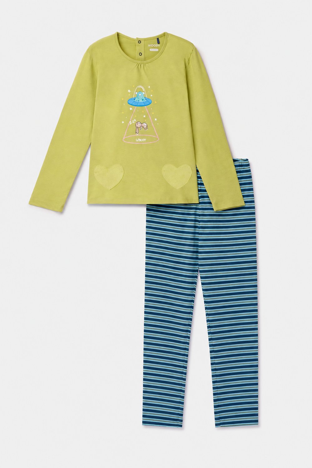 Uzay Baskılı Limon Yeşili Kız Çocuk Pijama