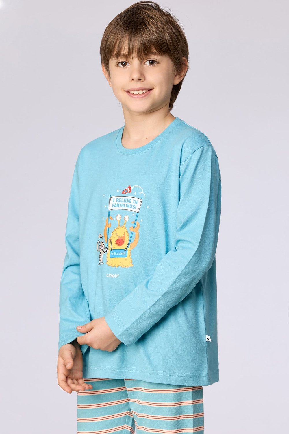Uzaylı Karakter Baskılı Mavi Erkek Çocuk Pijama