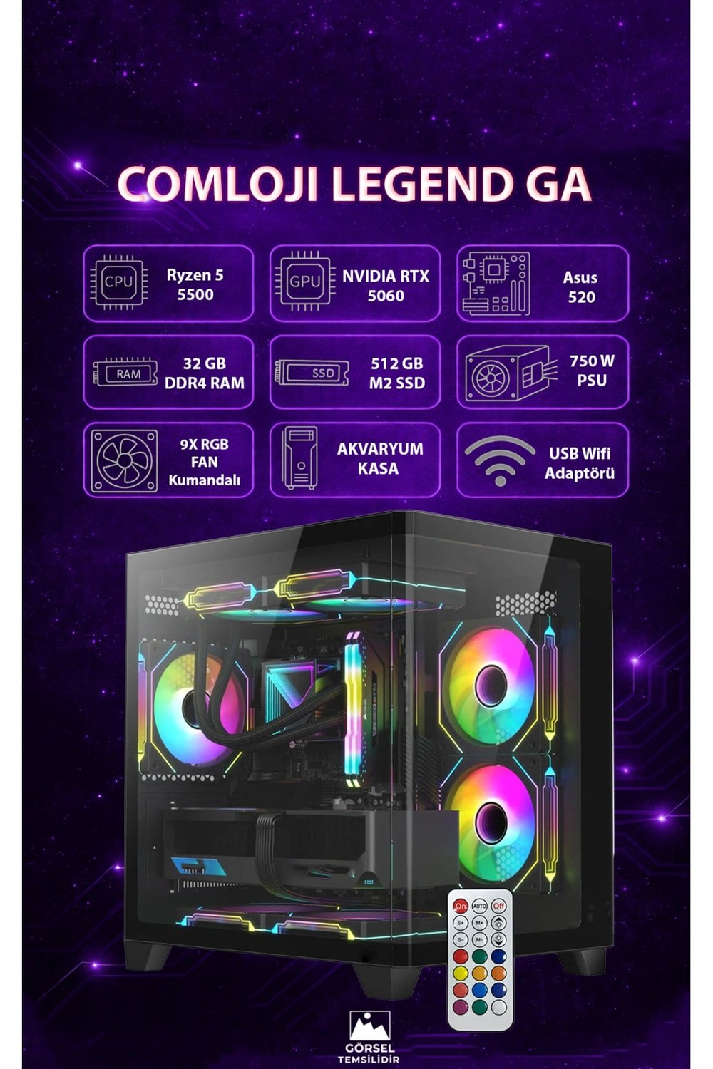 GA LEGEND-2 RTX 5060 8GB + Ryzen 5 5500 32 GB RAM 512 GB SSD Hazır Sistem