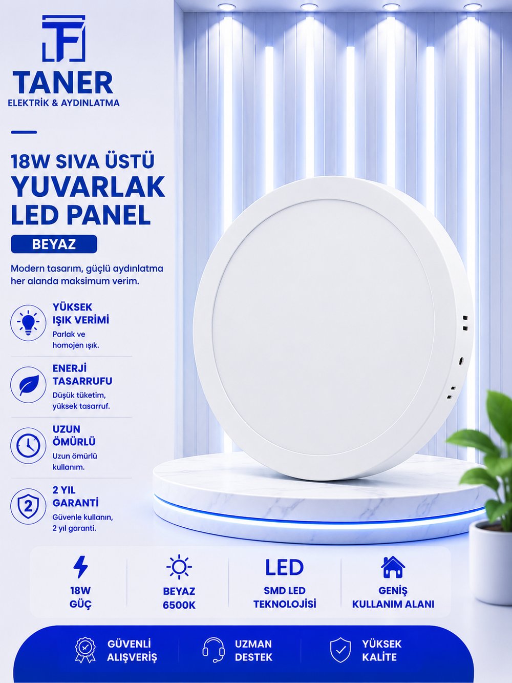 18W SIVA ÜSTÜ YUVARLAK BEYAZ KASA BEYAZ IŞIK