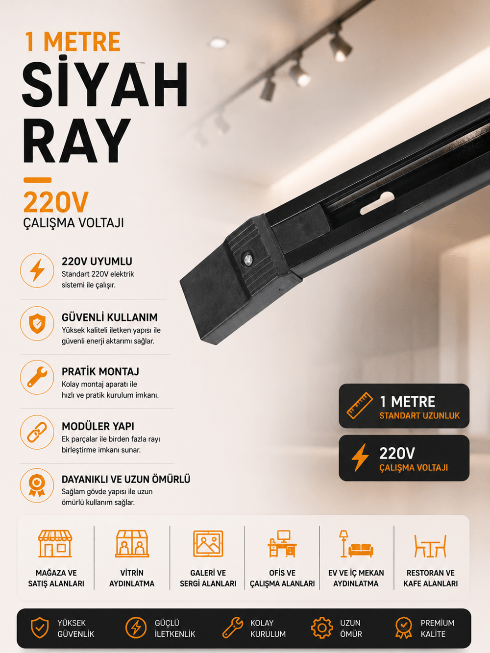 NOAS 1 METRE SİYAH RAY