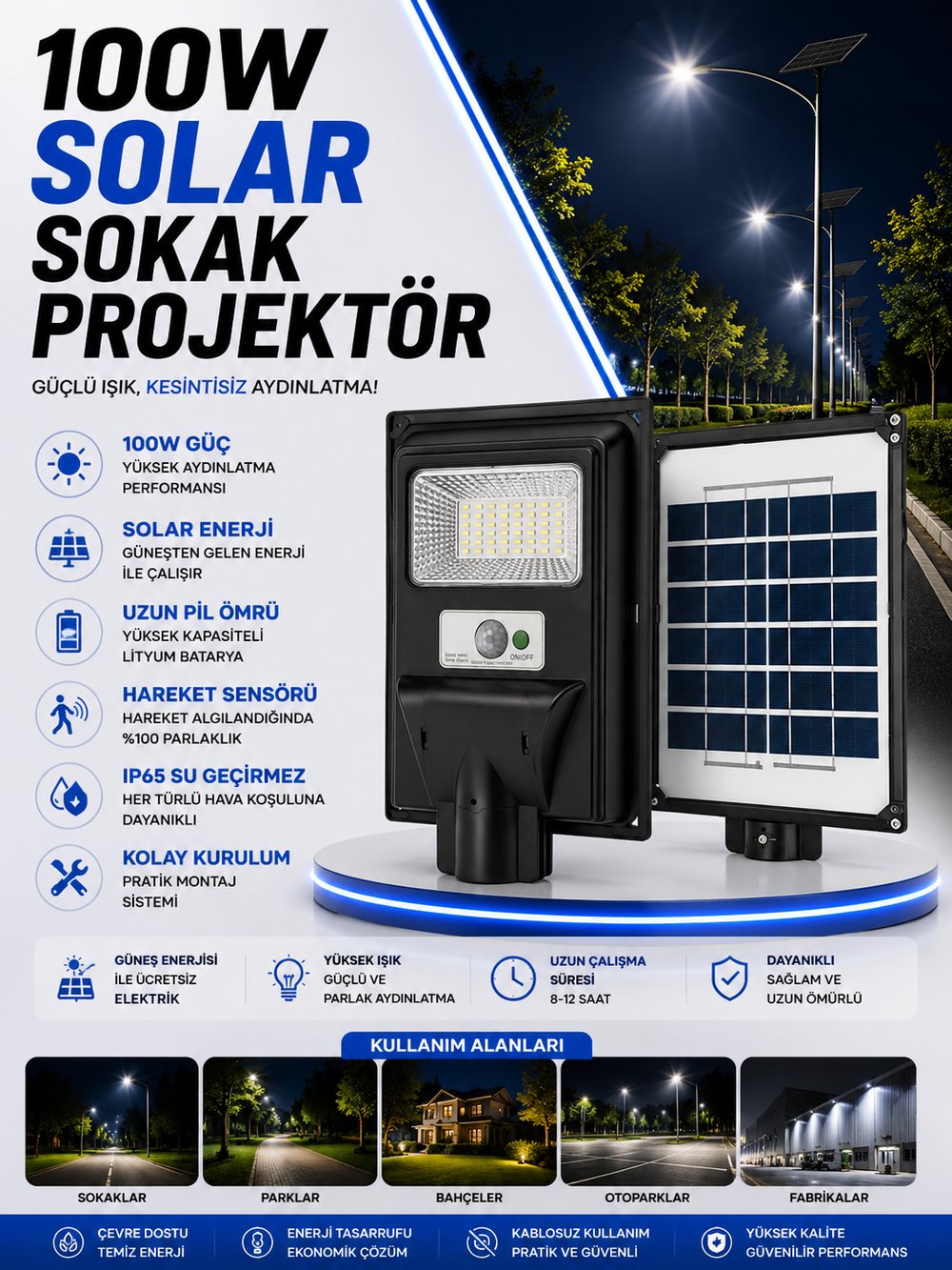 NOAS 100W LED SOLAR SOKAK PROJEKTÖR