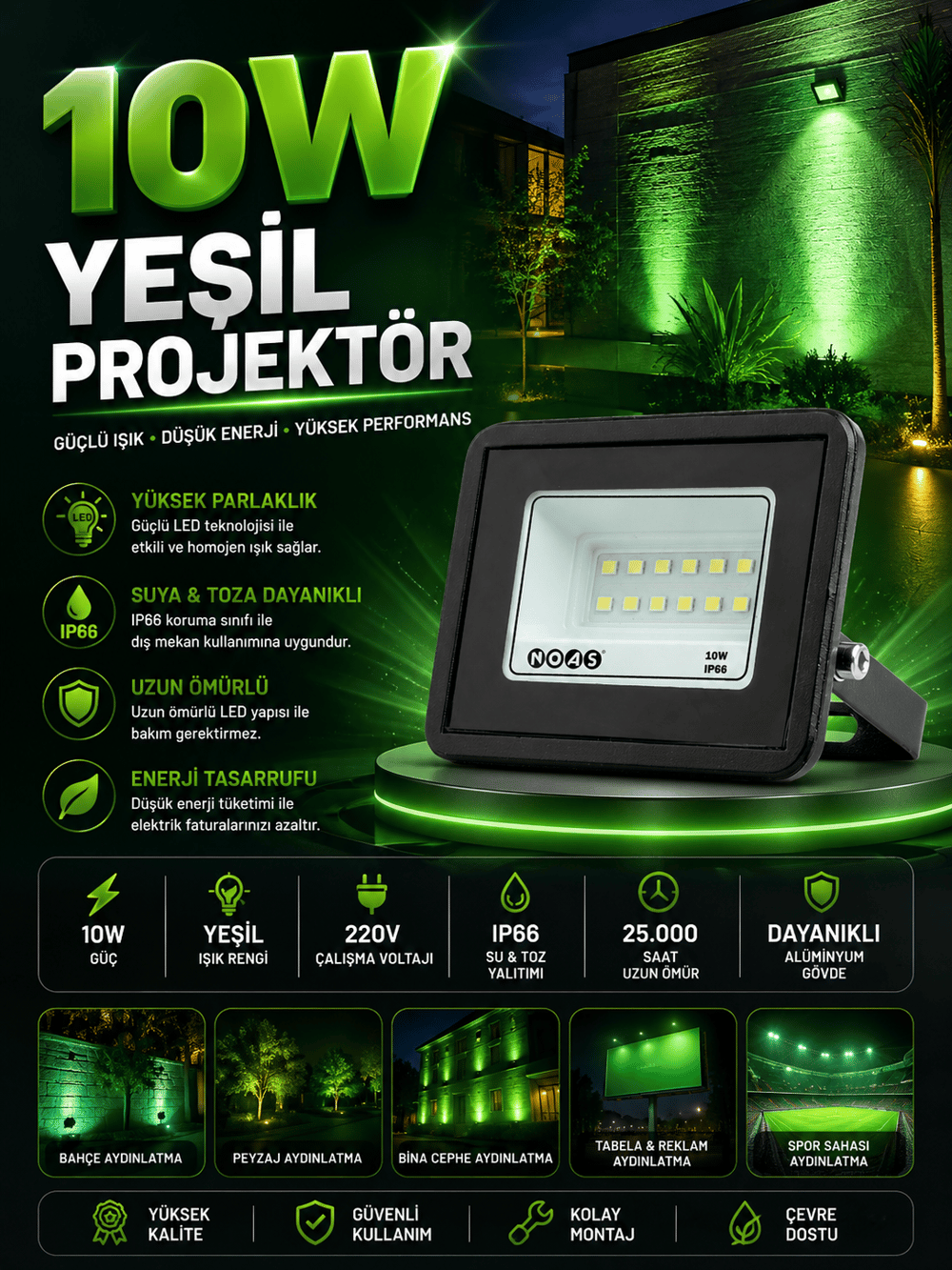 NOAS 10W PROJEKTÖR YEŞİL