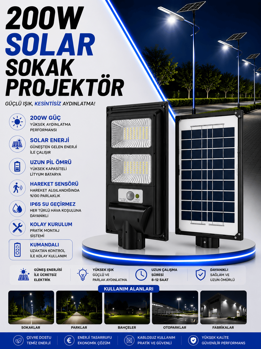 NOAS 200W LED SOLAR SOKAK PROJEKTÖR